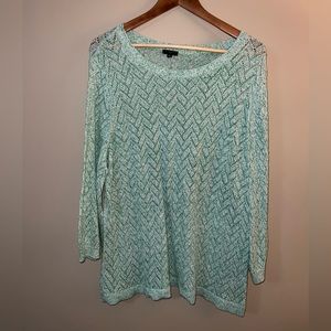 Talbots Mint Green Eyelet Sweater with 3/4 length sleeves. Size 2X.